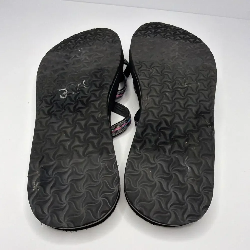 Teva Sandals Womens 9 Olowahu Casual Slip On Flip Flops Flats 6840 Black Fabric - Picture 9 of 9